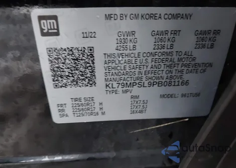 2023 Chevrolet Trailblazer Fwd Lt из США, поврежденный, VIN KL79MPSL9PB081166